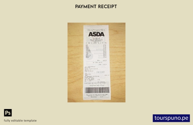 Plantilla de recibo de pago de tienda Asda lista para imprimir